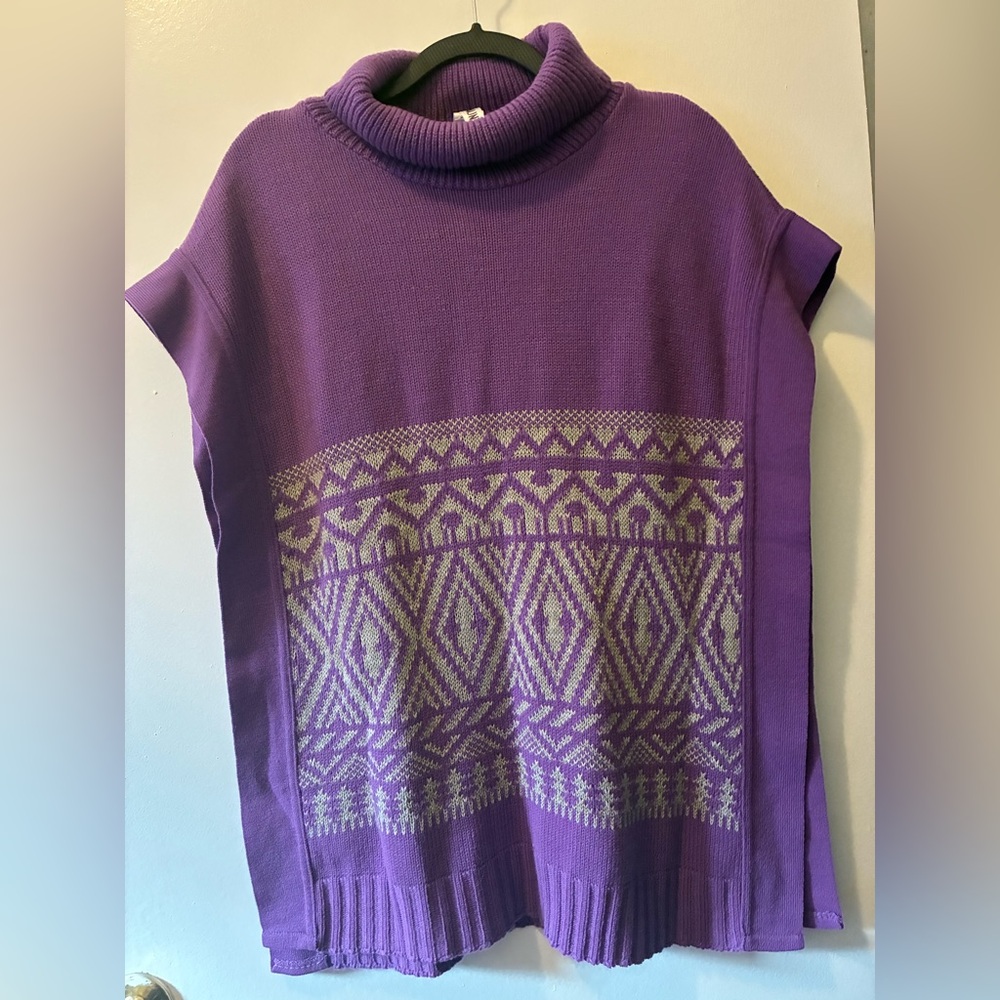 Elegant Purple Turtleneck Poncho